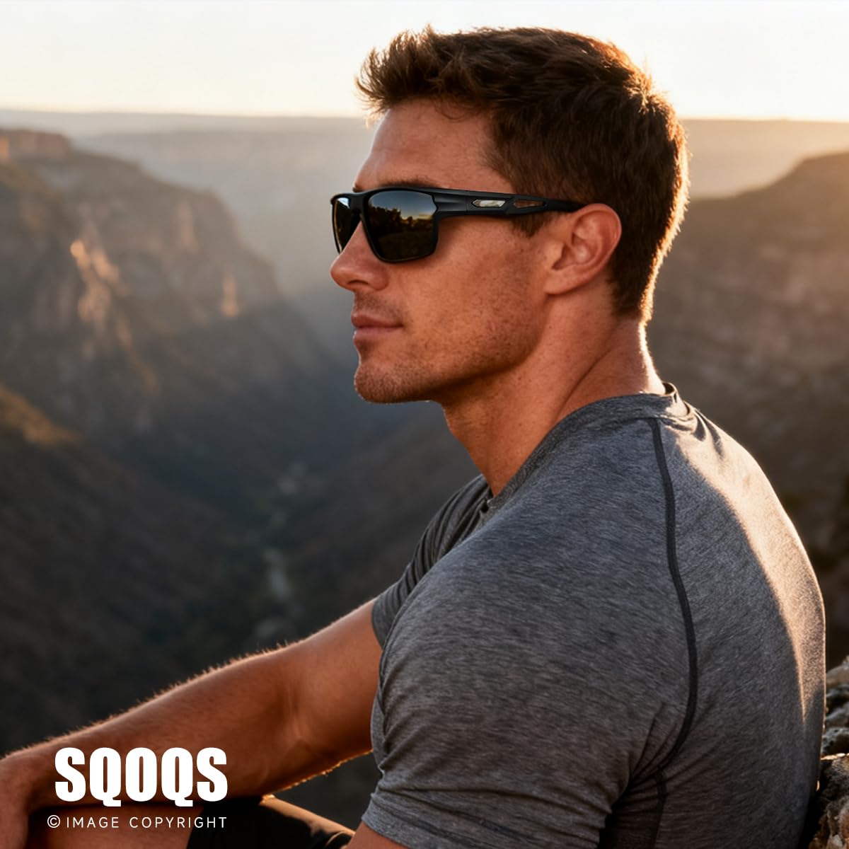 SQOQS Polarized Sports Sunglasses for Men UV400 Protection, Lightweight Wrap Around Sun Glasses for Fishing Cycling Running