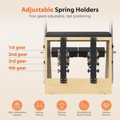 FAGUS H Pilates Pro Chair, Split-Pedal Stability Combo Chair with Handles, Yoga Fitness Trainer, Pilates Reformer Machine, Pilates Equipment Perfect for Home Use & Gym Workout, Burlywood / Black Pad