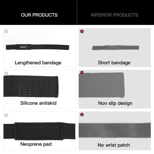 SKDK Cotton Hard Pull Wrist Lifting Straps Grips Band-Deadlift Straps with Neoprene Cushioned Wrist Padded and Anti-Skid Silicone - for Weightlifting, Bodybuilding, Xfit, Strength Training (Black)