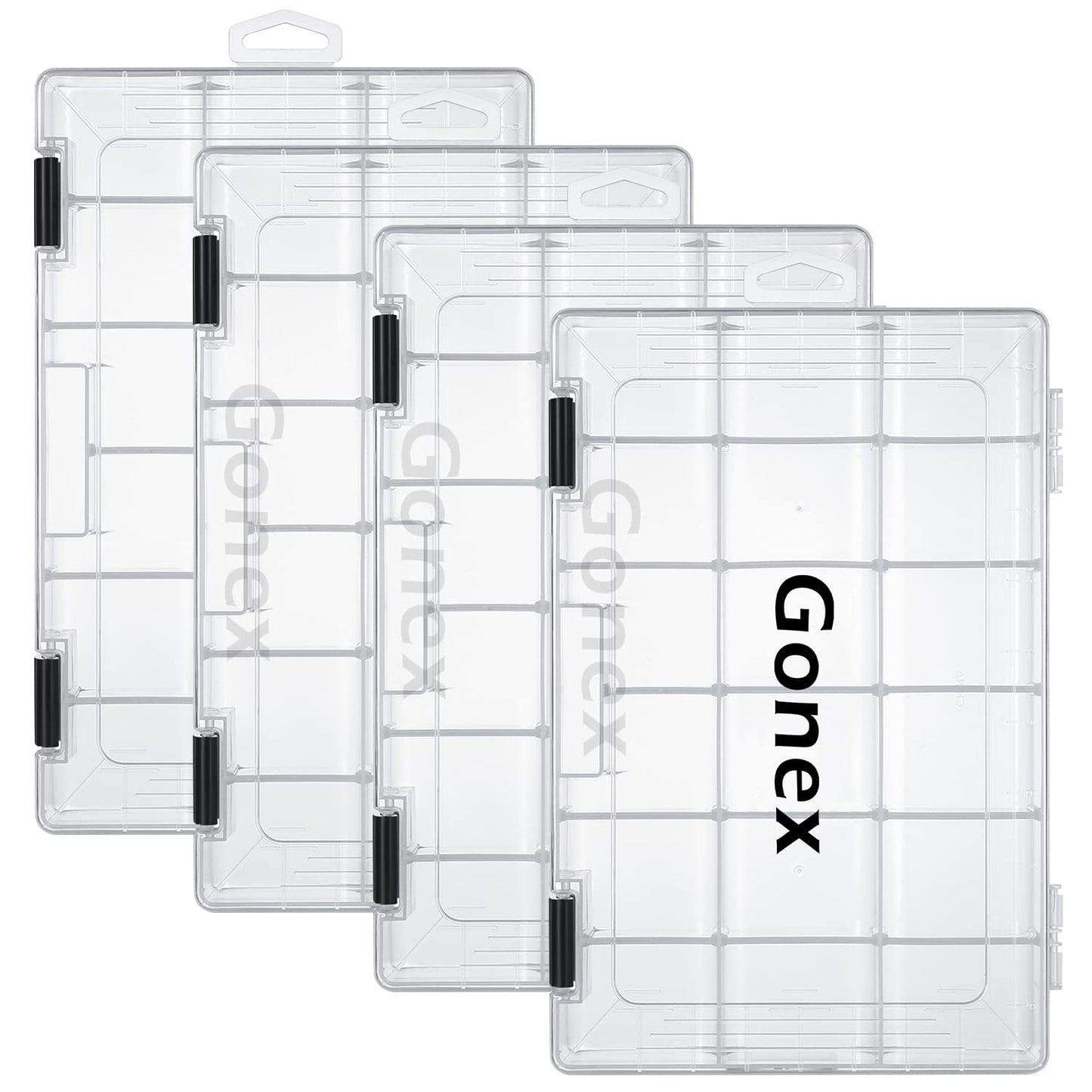 Gonex 3600 Tackle Trays 4 Packs, Transparent Fishing Tackle Boxes Organizer and Storage with Adjustable Dividers, Plastic 3600 Tackle Boxes for Lures, Hooks, & Other Accessories
