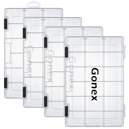 Gonex 3600 Tackle Trays 4 Packs, Transparent Fishing Tackle Boxes Organizer and Storage with Adjustable Dividers, Plastic 3600 Tackle Boxes for Lures, Hooks, & Other Accessories