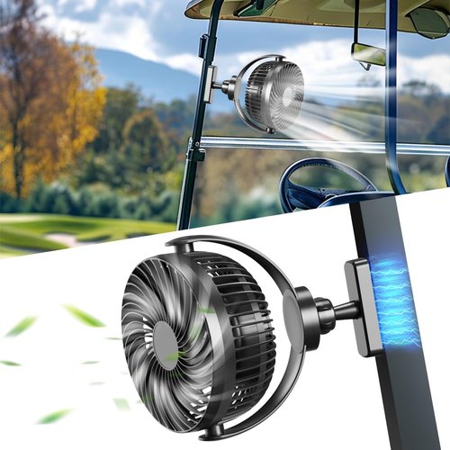 NiuWasmile Magnetic Golf Cart Fan Rechargeable,10000mAH Battery Operated Portable Fan with 3 Speeds,30H Working Time,LED Lantern,360° Rotatable Head, Fits EZGO/Club Car/Yamaha Golf Cart