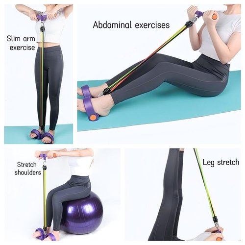 5 PCS Home Fitness Kit, Pink, Includes Jump Rope, Resistance Bands, Pedal Puller, Back Stretcher, Hand Grip