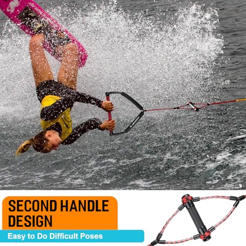 Wakeboard Rope 75ft with EVA Handle & Trick Handle - Red & Black 2-Section