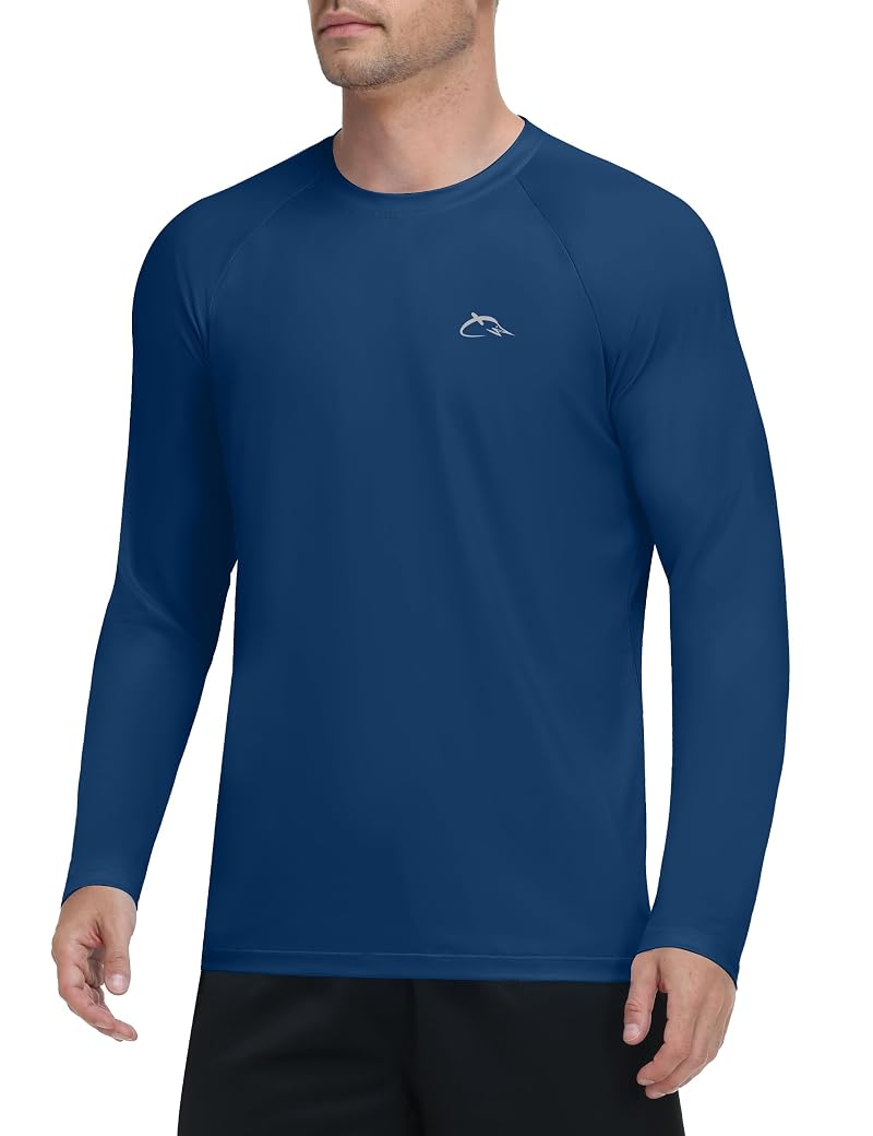 FISHEAL Men’s UPF 50+ Rash Guard Long Sleeve Fishing Shirt - Lightweight Quick Dry, 01-bass