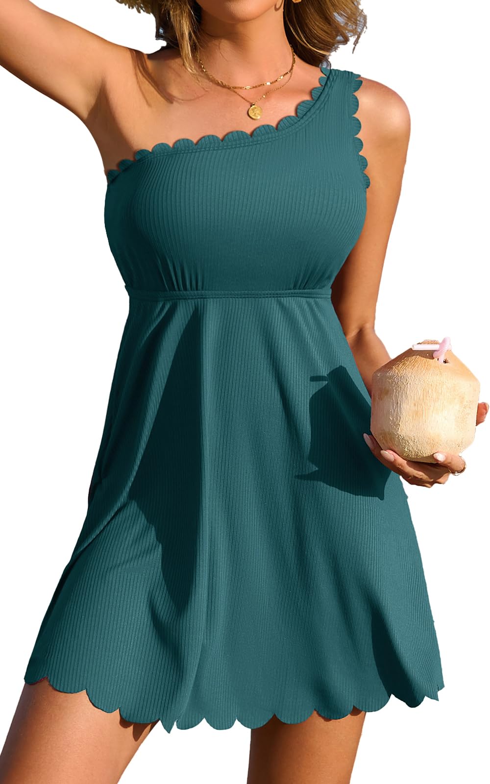 Charmo One Piece Swimsuit Women Tummy Control Modest Swim Dress Ribbed Bathing Suits High Wasited Swim Suits for Women 2026 Light Green XL