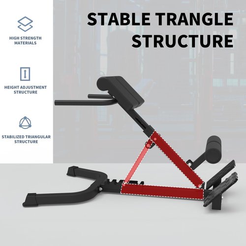 Dual Adjustable Roman Chair Back Extension Bench for Home Gym, 330lbs Weight Capacity, Adjustable Back Exercise Machine for Core Strength and Back Pain Relief