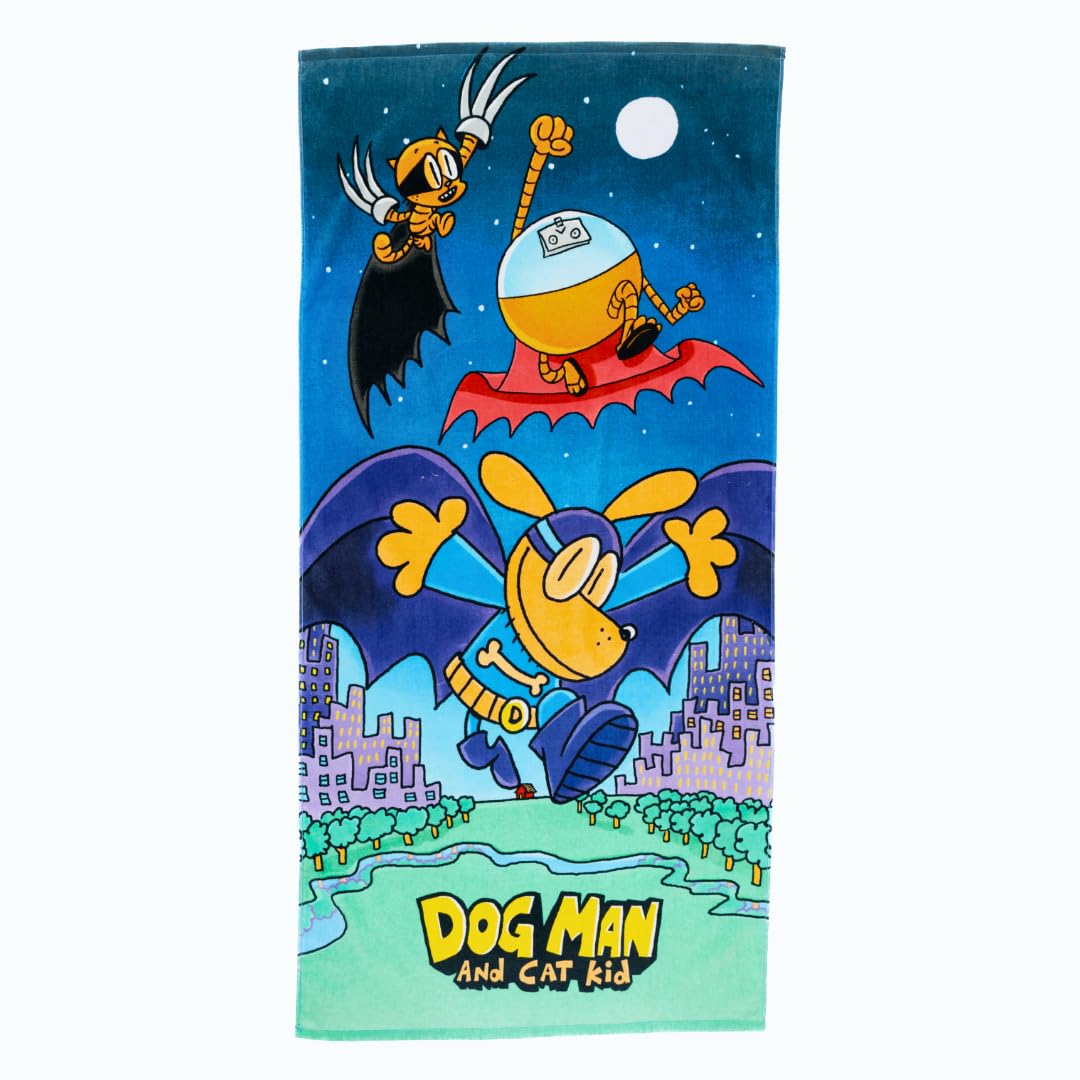 Dog Man Supa Cop & Petey Book Kids Super Soft Cotton Bath/Pool/Beach Towel, 58 in x 28 in, (Offically Licensed Product) By Franco