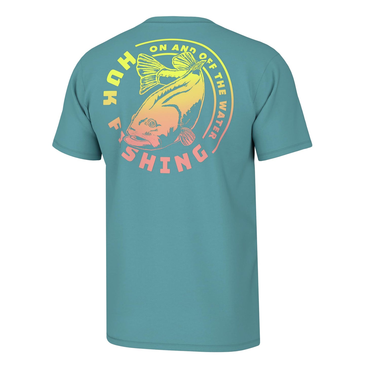 HUK Mens Fishing Graphic Tee, Performance Short Sleeve, Quick-Dry, Electric Bass - Marine Blue, Small