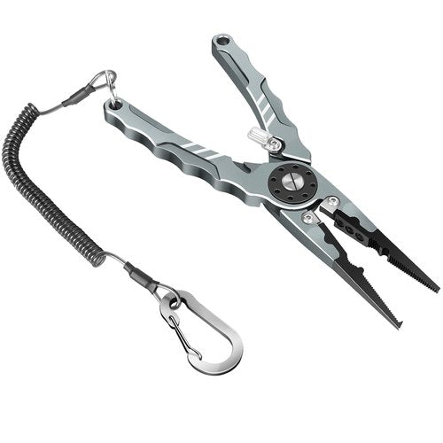 7.8" Lockable Saltwater Fishing Pliers, Aviation-grade Aluminum & Tungsten Cutters | Corrosion-Proof, with Replaceable Blades Set, Fishing Gear Gifts for Men, Adults, Kids