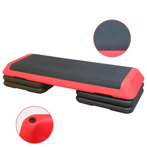 Nirvaer Adjustable Aerobic Step Workout Platform with 4 Risers, Durable Non-Slip Design, Lightweight for Home Fitness, Red and Black