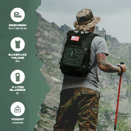 Maelstrom Hydration Hiking Backpack with 2L/3L Water Bladder, High Flow Bite Valve Camping Daypack Lightweight (1.Black, 2L Bladder)