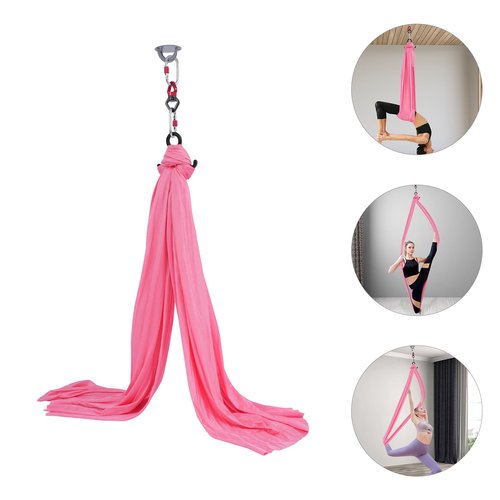 Aerial Yoga Hammock & Silk with 1100lbs Capacity, Pink Satin Anti-Gravity Yoga Swing for Home Gym, Studios