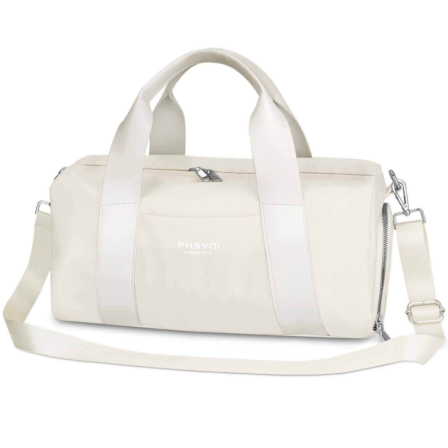 Sports Small Gym Bag for Women, Cute Mini Duffle Bag with Wet Pocket & Shoes Compartment, Personal Item Travel Workout Bag, 16"-Small, Beige