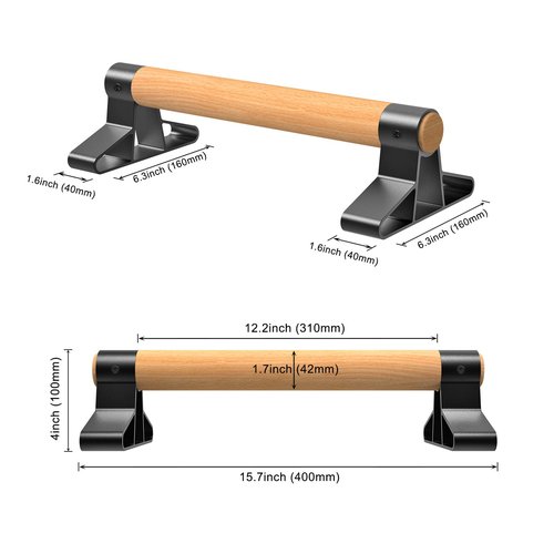 SELEWARE Wood Push-Up Bars Parallettes Anti-Slip Handstand Bars for Calisthenics, Fitness, Floor Workouts - Solid Wood Handle with Sturdy Metal Bracket, Supports to 500 lbs