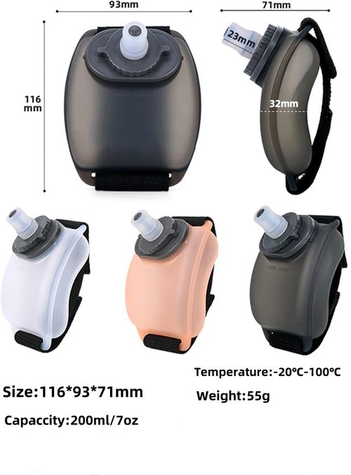 Portable Running Wrist Water Bottle, Adjustable Wrist Sports Water Bottles, Reusable Leak Proof 7 Oz Silicone Sports Water Jug for Travel Camping Rock Climbing Jogging Hiking Marathon Cycling (Black)
