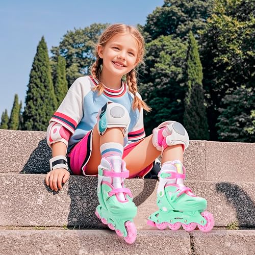 Kids Adjustable Inline Skates for Boys Girls Youth - Green Medium, 13C-2.5Y US