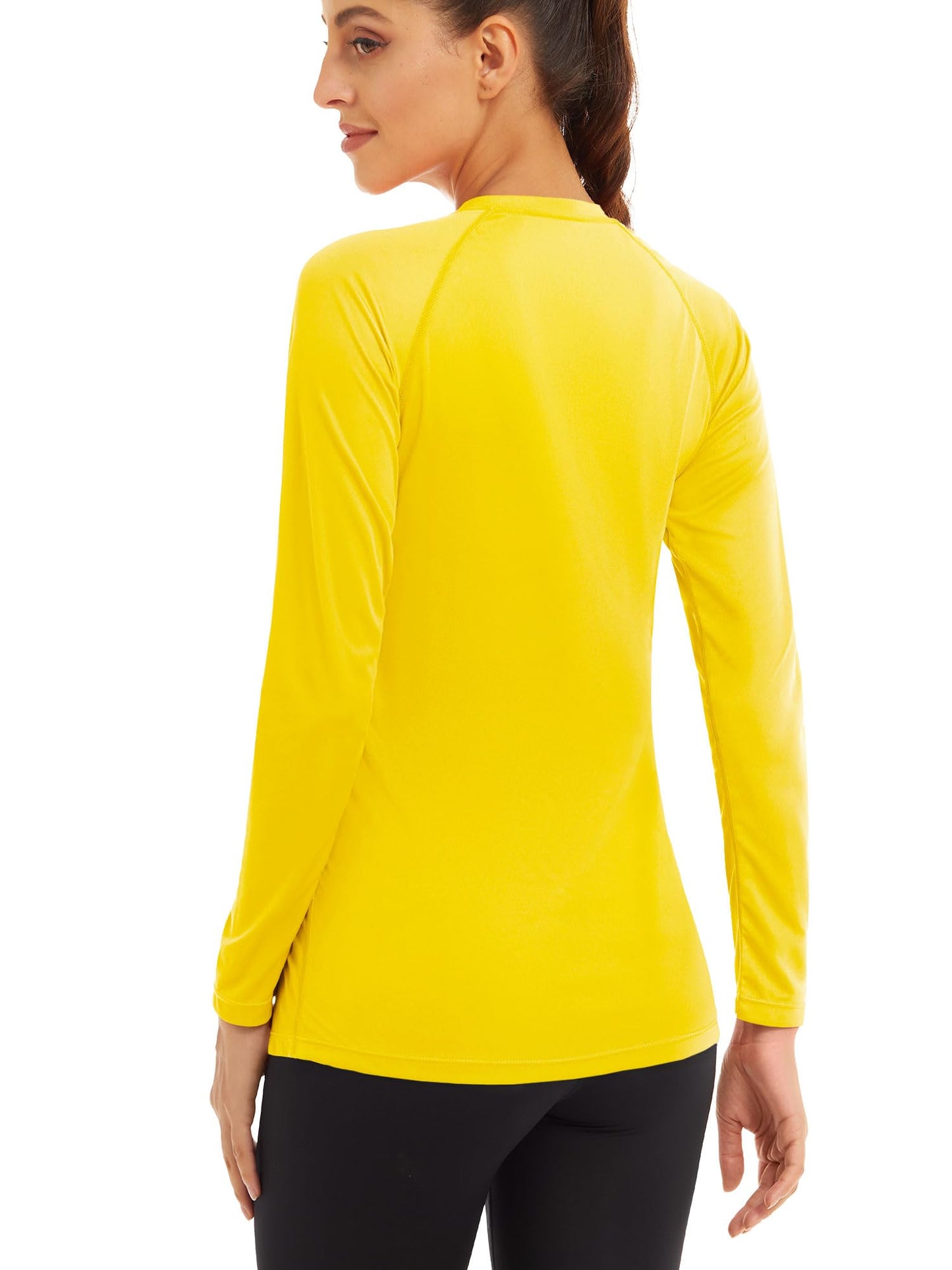 Brand Women's Long Sleeve Running Shirts - Sun Protection, Lightweight, Yellow