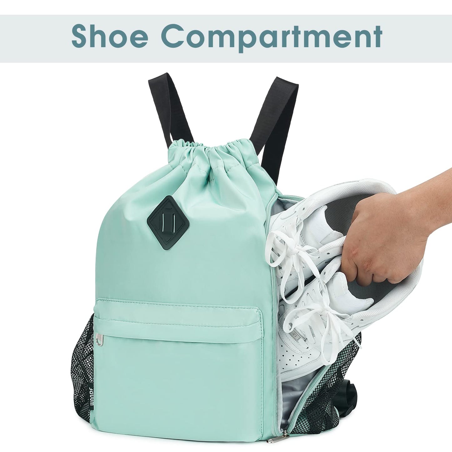 WANDF Drawstring Backpack with Shoe Compartment, Sports Gym Bag