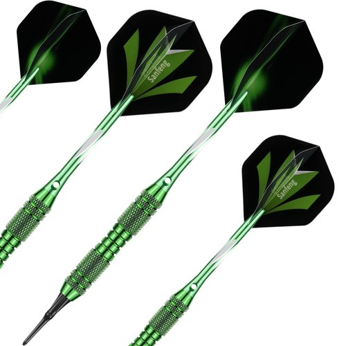 Soft Tip Darts Set – 20g Brass Barrels, Plastic Tips, Green Aluminum Shafts, 6 Flights, 50 O-Rings & 50 Extra Tips – for Electronic Dartboard