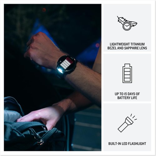 Garmin Forerunner 970 Running Smartwatch, GPS Fitness Smart Watch for Men and Women, Carbon Gray DLC Titanium with Black Case and Black/Translucent Whitestone Band Bundle with P-Bank + More
