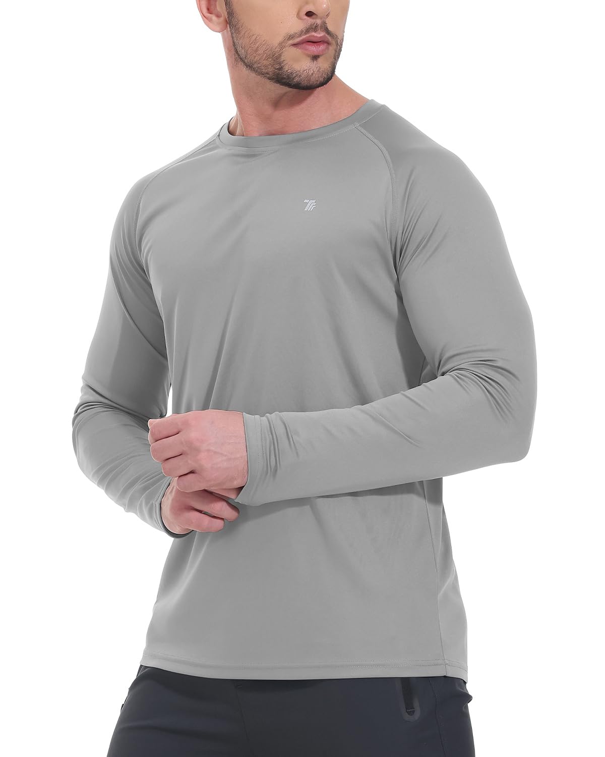 TBMPOY Men's Hiking Shirts Waterproof Dry Fit Athletic T-Shirts SPF Long Sleeve Safari Shirts Outdoor Work Swim Fishing Tops Light Grey XXXL