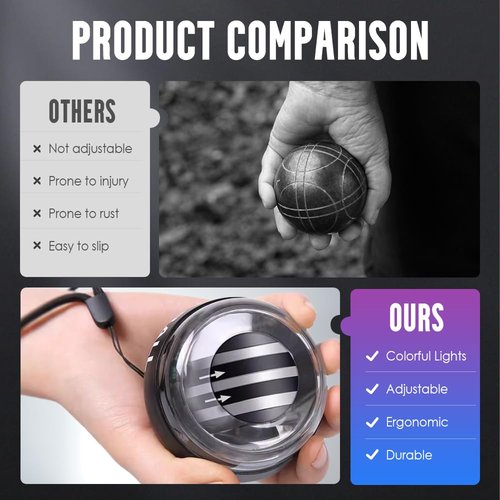 Curaball Hand Exerciser with Counter, 2025 New Auto-Start Wrist Trainer Ball, Gyroscopic Wrist Exercise Ball with Led Lights for Strengthen Arms, Fingers and Muscles Workouts (Black-A, with Counter)