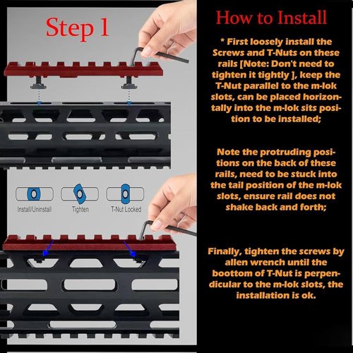 GOTICAL 13 Slots Red Rail Section Compatible for M Lock Set of 2 Pieces