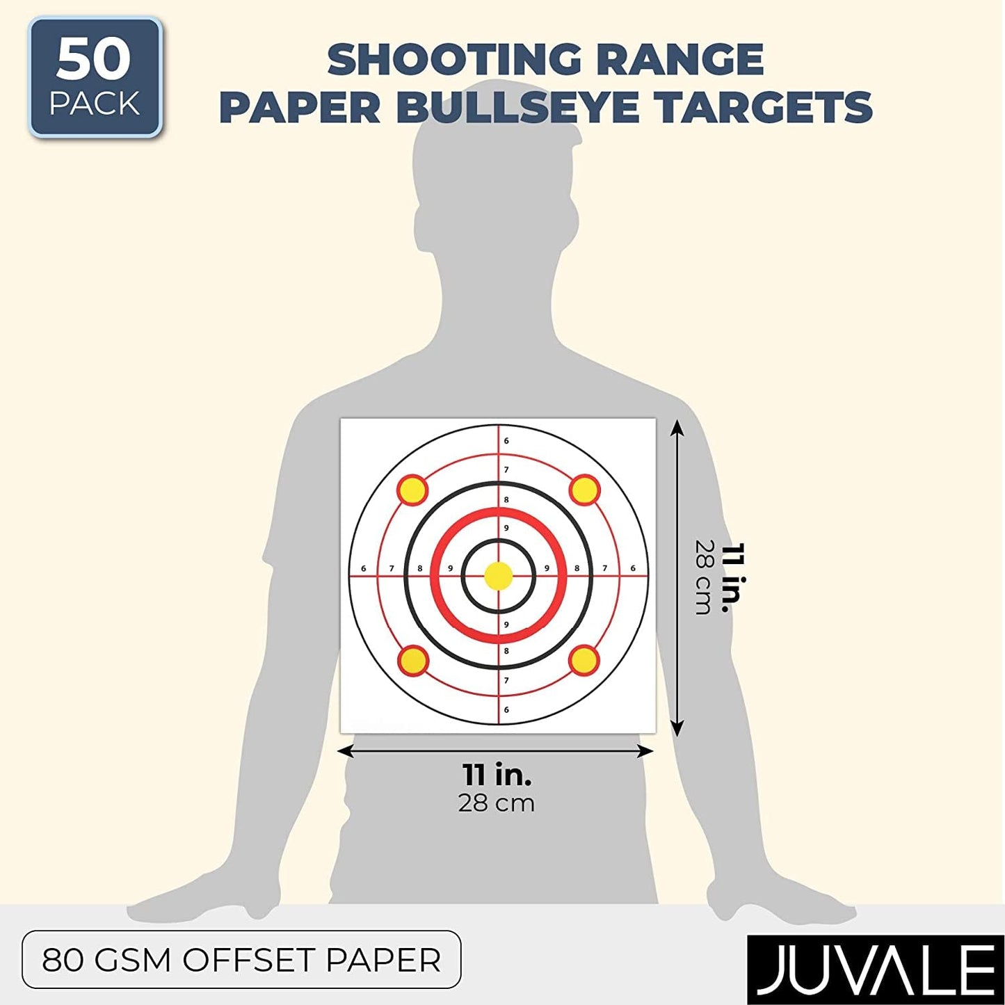 Juvale 50 Pack Paper Shooting Targets for Range - Paper Targets Bulk for Hunting, Handguns, Shooting Accessories, & Archery Accessories - Bullseye Design (11x11 in)