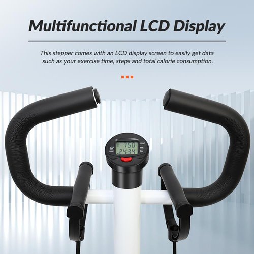 ALSO GO Exercise Stepper Machine with LCD Display Monitor for Home Gym, Portable Stair Stepper Health Fitness Machine Workout Equippment with Handle and Resistance Bands, White