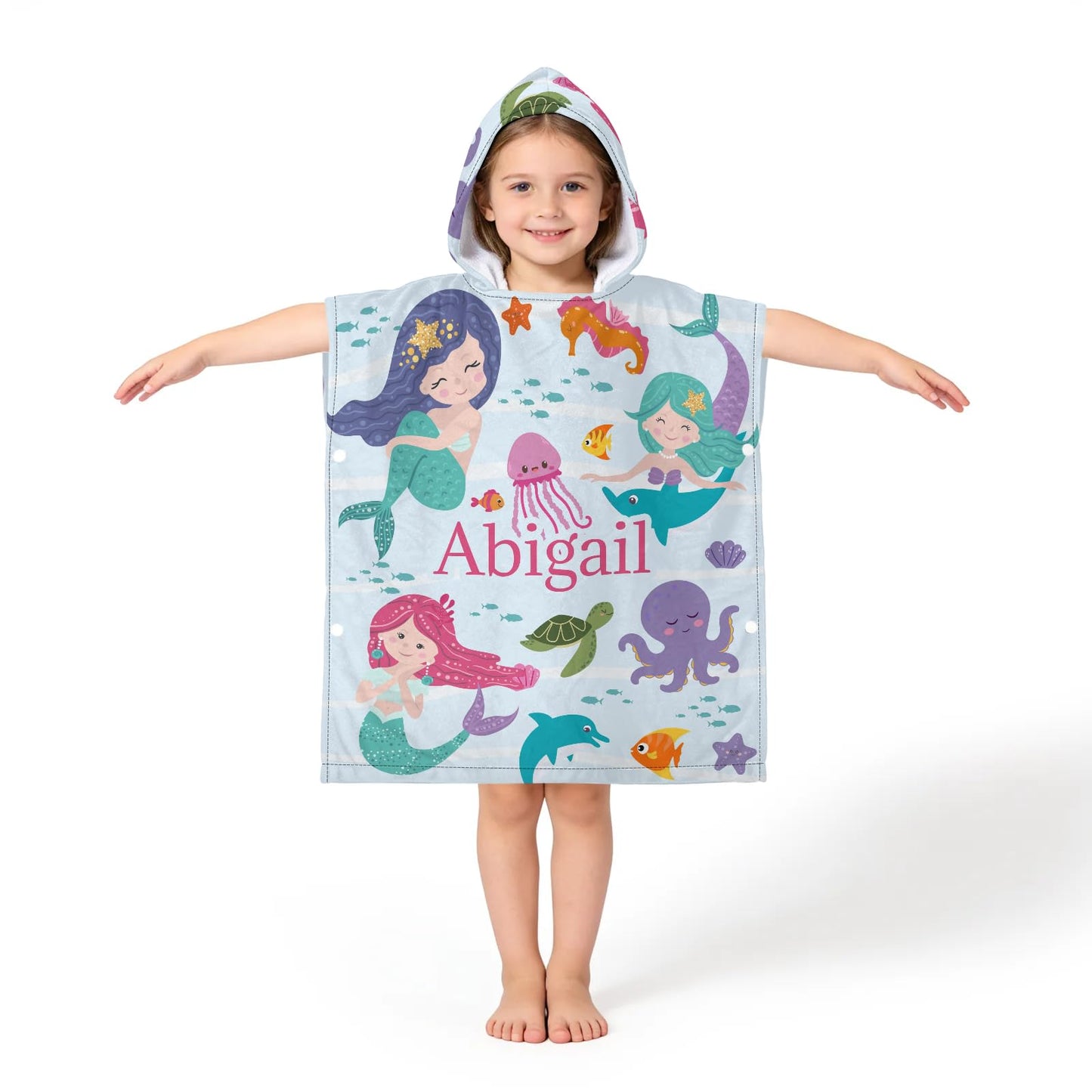 Personalized Mermaid Hooded Beach Towels for Toddlers, Customized Hooded Bath Towel for Girls Kids with Name, Baby Poncho, Custom Microfiber Soft Towels 1-6 Years with Hood Robe for Pool Swimming