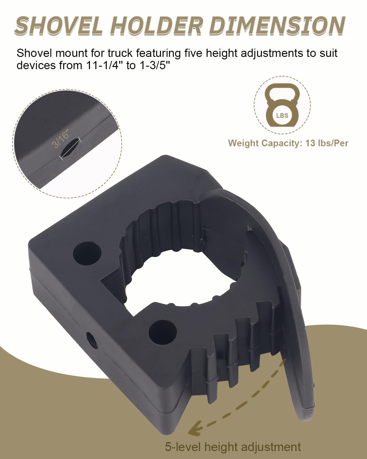 Shovel Holder, Quick-Release Rubber Clamps for Mounting Tools & Equipment 1-1/4''-1-3/5'' Diameter for ATV UTV Off-Road 4X4 Parts -2 Pack