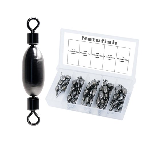 Natufish Brass Swivel Fishing Weights & Bullet Sinkers for Freshwater and Saltwater Fishing | Drop Shot Tackle Kit with 40Pcs Removable Bass Sinker Weights, Corrosion-Resistant Swivel Rolling Design