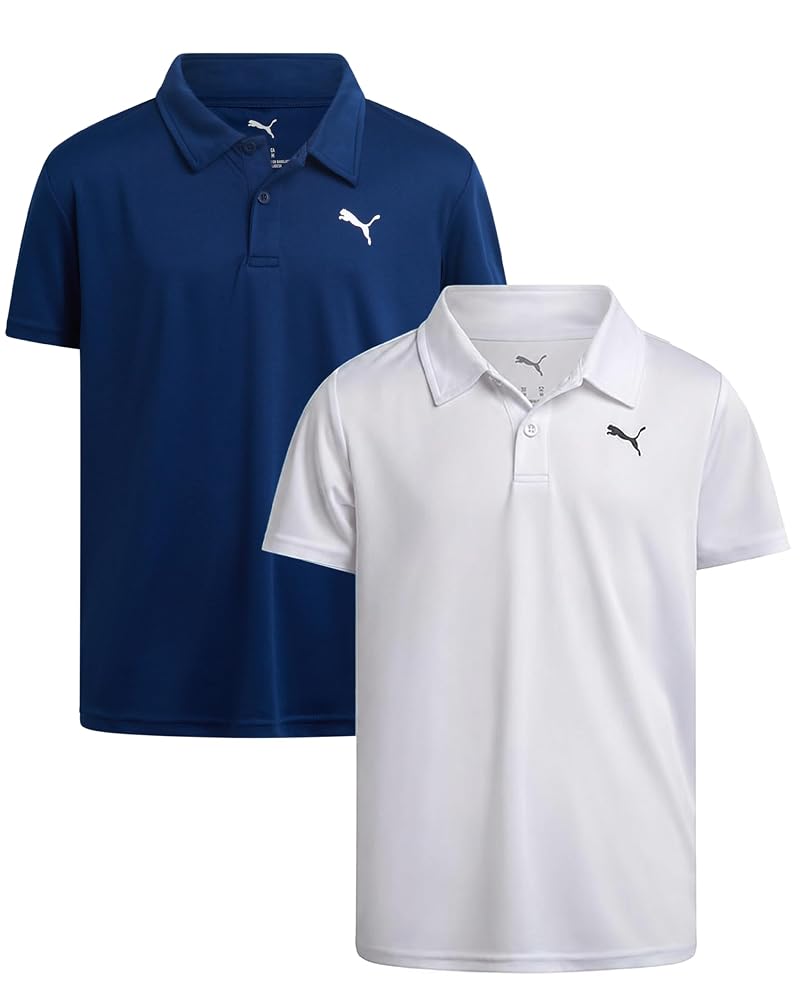 PUMA Boys Polo Shirts 2 Pack Navy/White 10-12 – Performance Golf Collared Polos