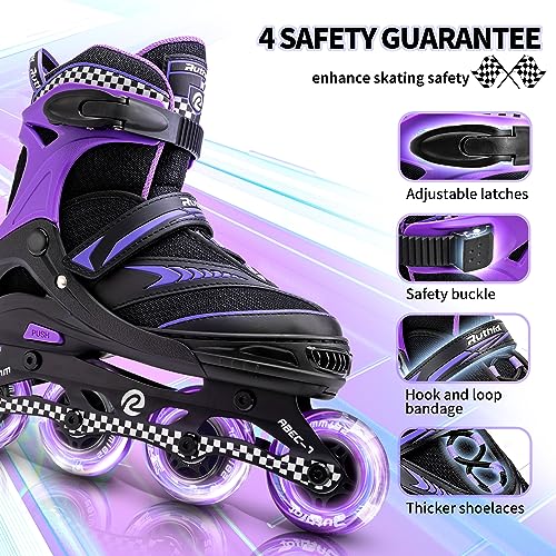 Purple Large Youth Adjustable Inline Skates with Light-Up Wheels