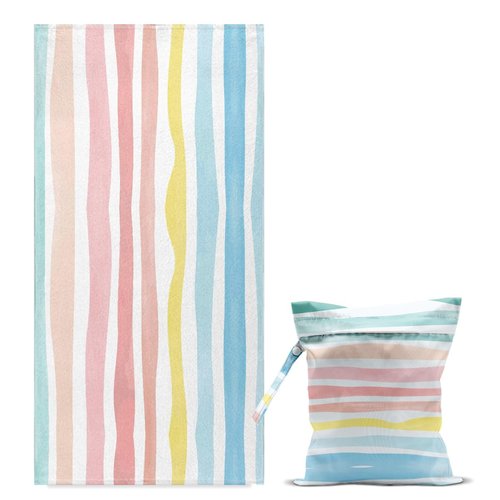NGLIV Microfiber Oversized Lightweight Beach Towel for Adults Women Men, Beach Towel, Wet Bag Cosmetic Bag, Pool Waterproof Wet Bags, Summer Travel Essentials, Gifts for Women - Rainbow (2-Piece Set)