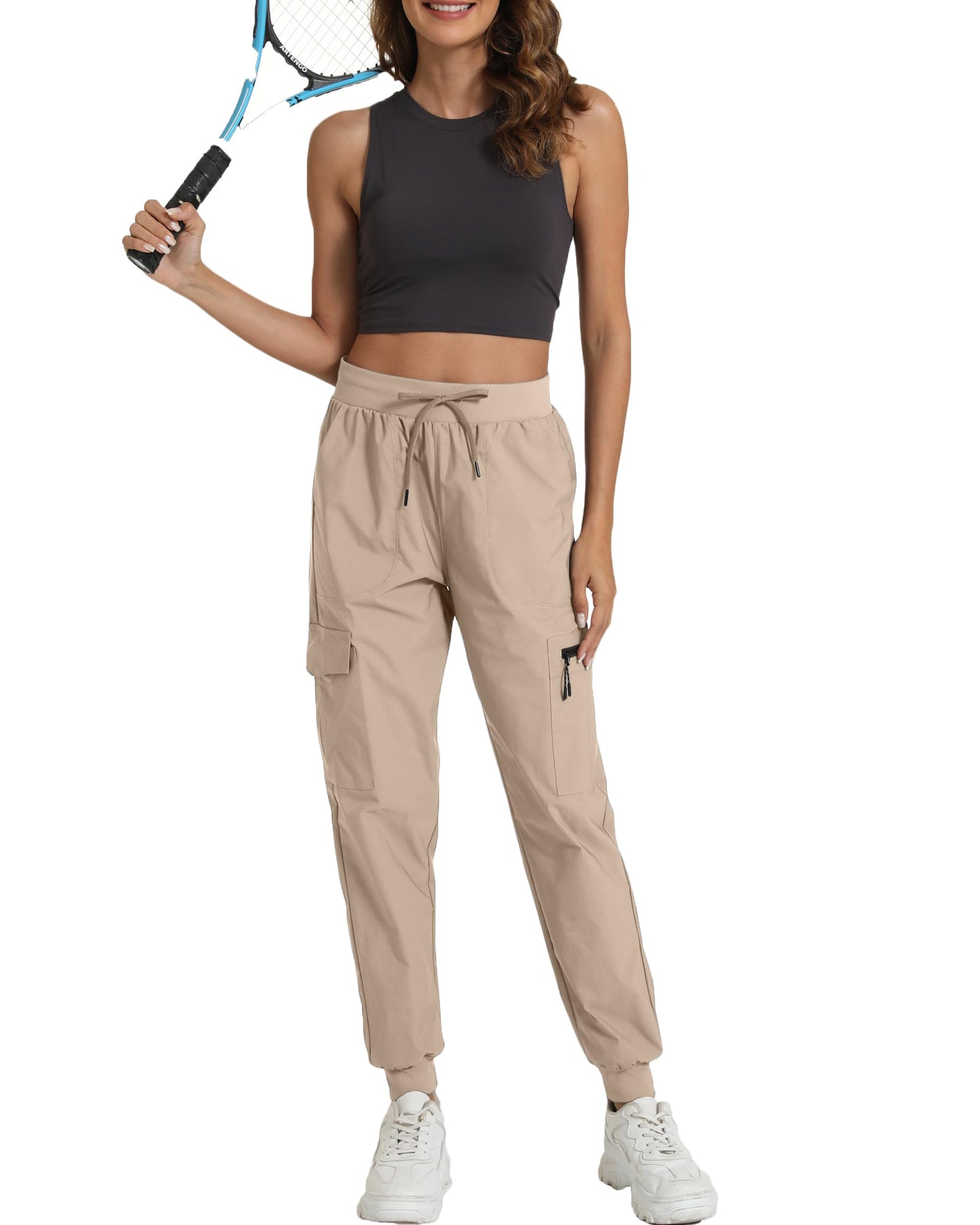 Womens Hiking Pants Water Resistant - Cargo Joggers for Women with Pockets Lightweight Quick Dry Travel Camping Pants(Apricot, Medium)
