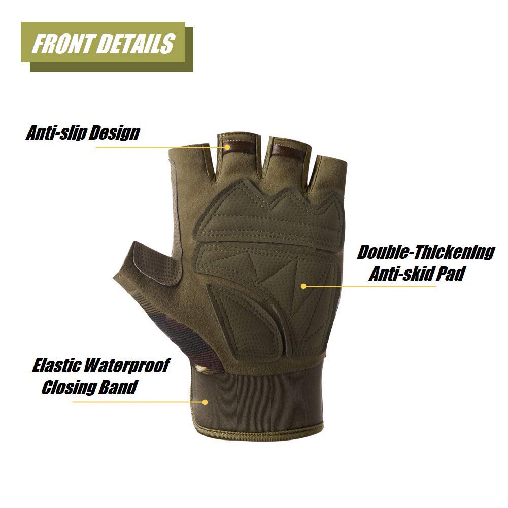 HYCOPROT Fingerless Gloves, Protective Breathable Lightweight Outdoor Gloves for Hunting, Motorcycling, Climbing (M, Black)