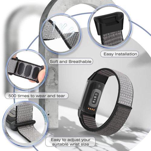 AVOD Sport Loop Nylon Watch Bands Compatible with Fitbit Charge 6/Charge 5 for Women Men, Adjustable Breathable Replacement Soft Nylon Loop Wristband for Fitbit Charge 6/Fitbit Charge 5
