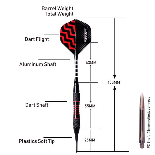 Turnart Darts Plastic Tip - Professional Soft Tip Darts Set for Electronic Dartboard 9 Pcs 18 Grams with 50 Extra Tips 9 Shafts 27 Flights Tool Kit Flight Protectors and Gift Darts Case (Tungsten)