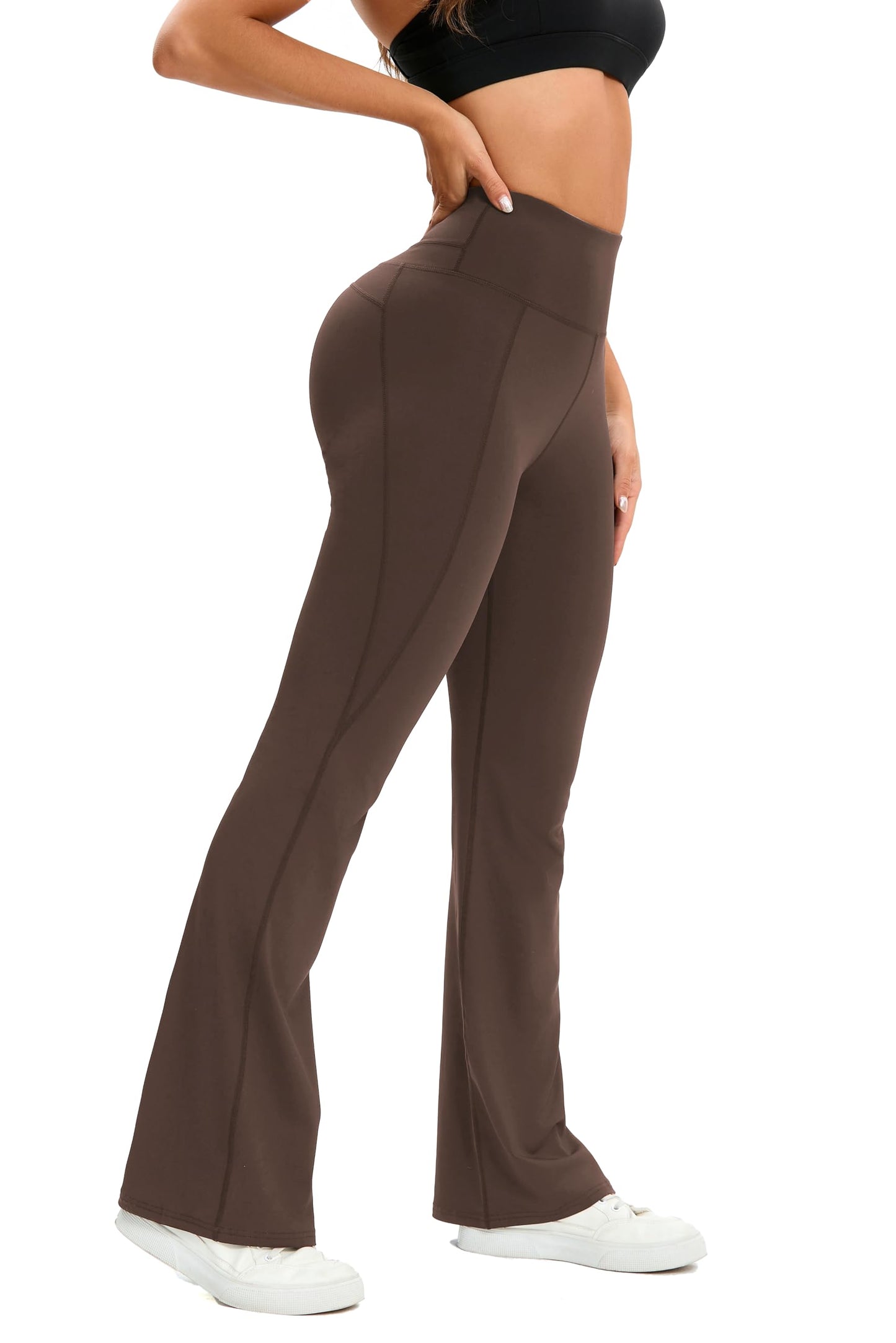 LALA BIRDS Flare Leggings for Women,High Waisted Women Yoga Pants with Tummy Control,Casual Bell Bottoms Flared Leggings for Yoga,Workout,Gym (US, Alpha, Small, Regular, Long, Brown)
