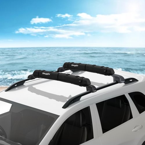 BougeRV 2.0 Soft Roof Rack Pads for Crossbars Protective, Water-Resistant Pads Surfboard Car Rack SUP Kayak Canoe Ladder Luggage Carrier, Universal for Cross Bars, Include 2 Endless Ratchet Straps