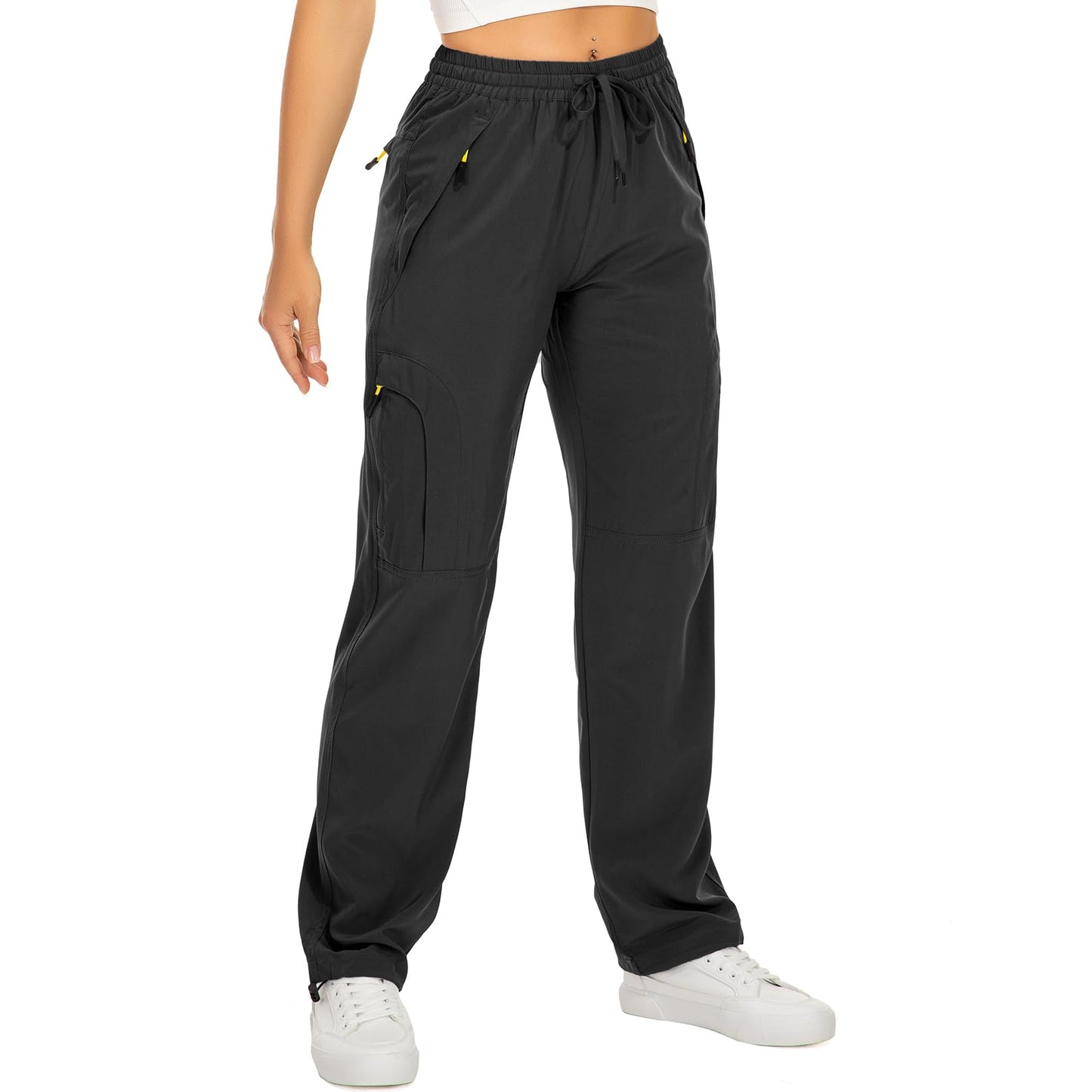 Womens Hiking Pants Sun Protection Quick Dry UPF 50 Lightweight Travel Golf Cargo Safari Pants Zipper Pockets,6608,Black,Tall S