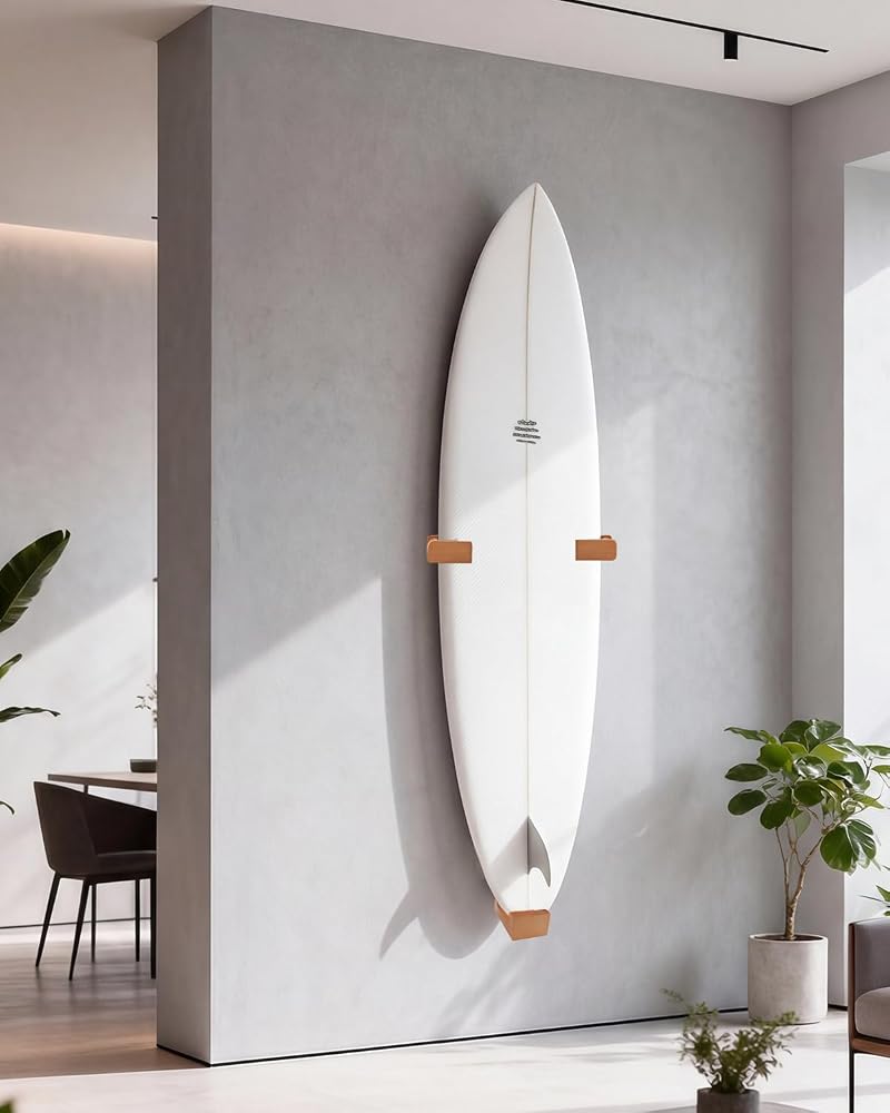 Adjustable Beech Wood Surfboard Wall Mount Rack Holds Up to 70 lbs