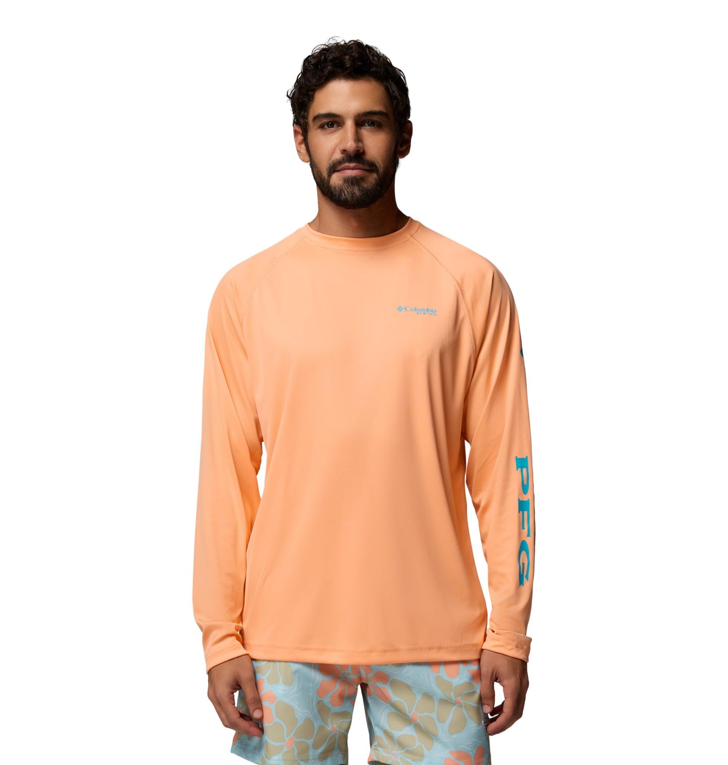 Columbia Men's PFG Terminal Tackle Long Sleeve Fishing Shirt, Bright Nectar/Ocean Teal Logo, 3X Tall