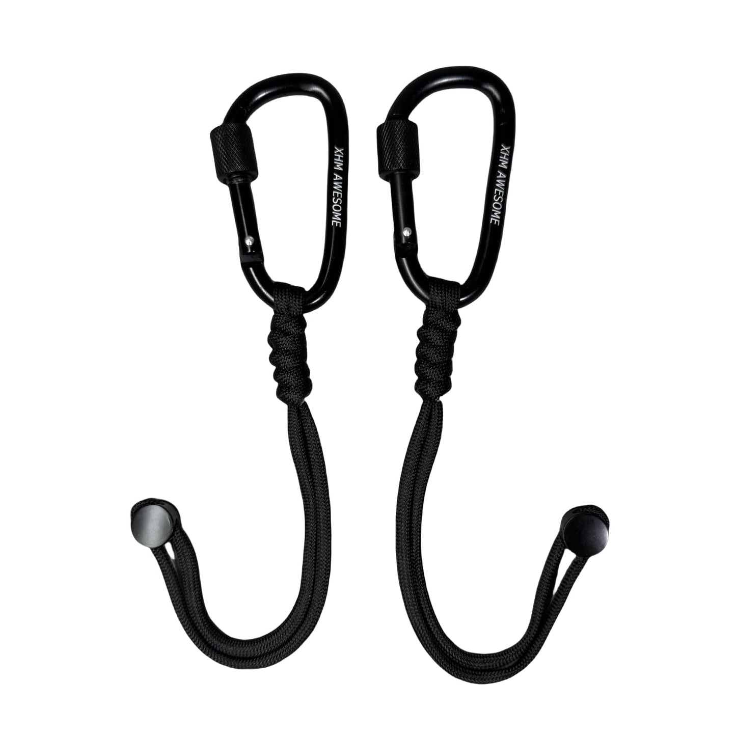 XHM Awesome Multifunctional Paracord Braided Keychain with Locking Carabiner, Tools & Water Bottle Hanger, 2-Pack for Camping, Hiking,Gym & EDC (Black)