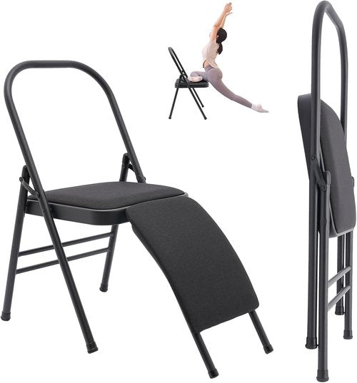 Yoga Auxiliary Chair ,Anti-Slip Exercise Yoga Chair, Foldable Workout Yoga Benches for Adults Waist/Leg Exercises, Hip Movement ,Home Fitness and Stress Relief (Black)
