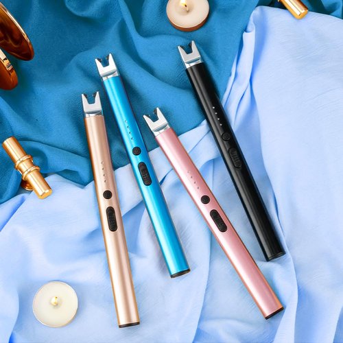 LcFun 2 Pack Candle Lighter Electric USB Rechargeable Plasma Arc Lighter with Safety Lock, Windproof Flameless Long Lighters for Candle, Grill, BBQ, Camping, Gas Stoves (Black, Champagne Gold)
