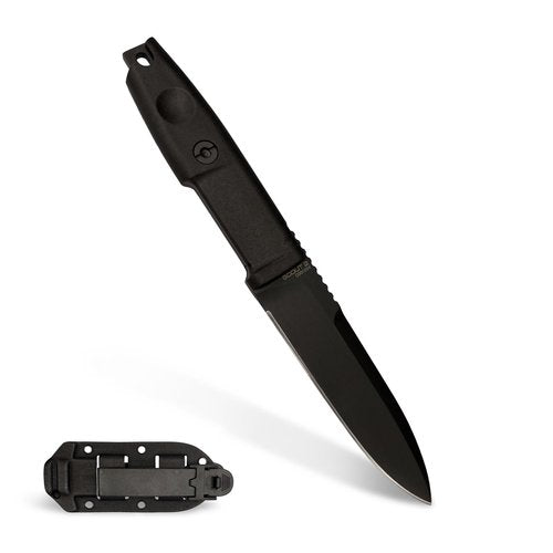 Extrema Ratio - SCOUT 2 (BLACK), Fixed Blade Knife, Böhler N690 Steel Hardened to 58 HRC, Black Oxide Finish, Full Tang, Anticorodal Aluminum Handle, Multi-Position Polymer Sheath