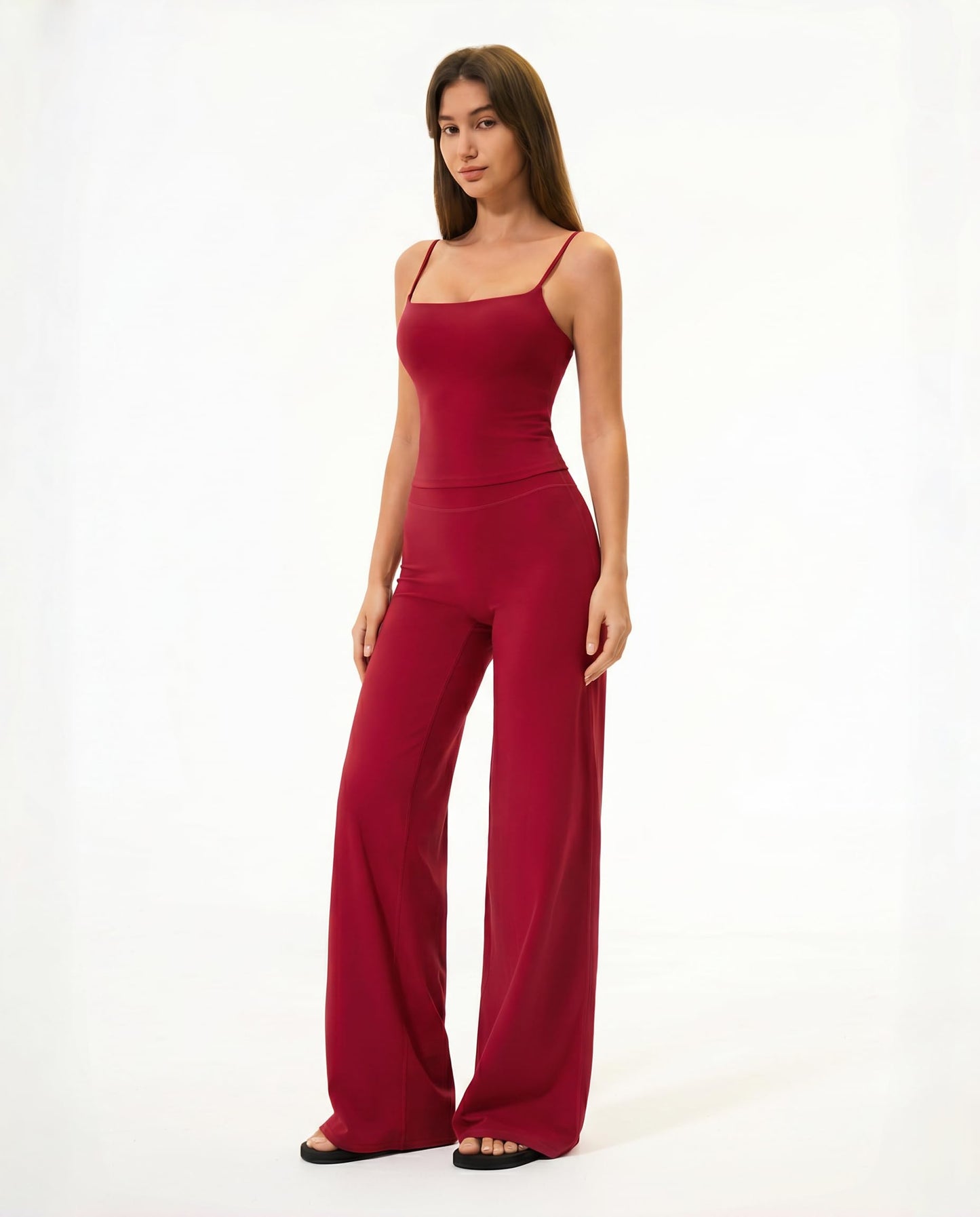 Workout Sets for Women 2 Piece Padded Spaghetti Straps Crop Tank Tops Matching Tummy Control Straight Leg Yoga Pants Pilates Outfits Two Piece Gym Sets Work Out Clothes Active Wear Ruby Red Small